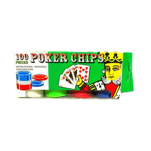 Justen Poker Chips, Set of 100, Plastic, Interlocking, White, Green, Red, Blue